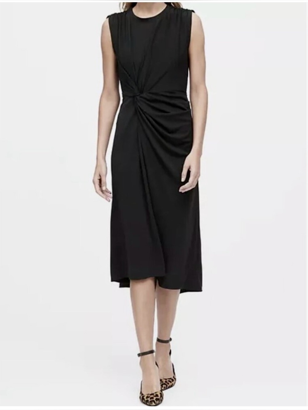 Banana Republic Twist-Front Midi Dress Black XL NWT